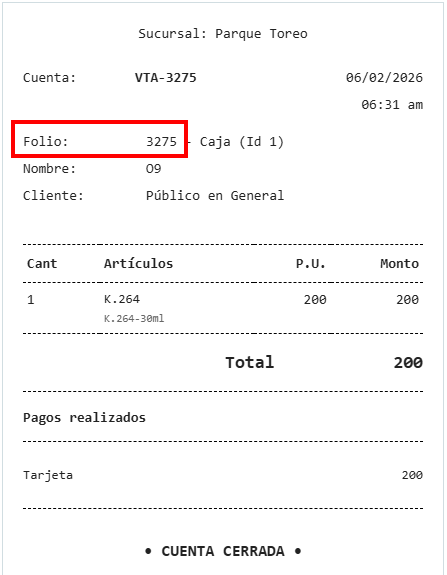 Ayuda para folio del ticket